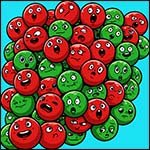 Comic style image of ions packed together.